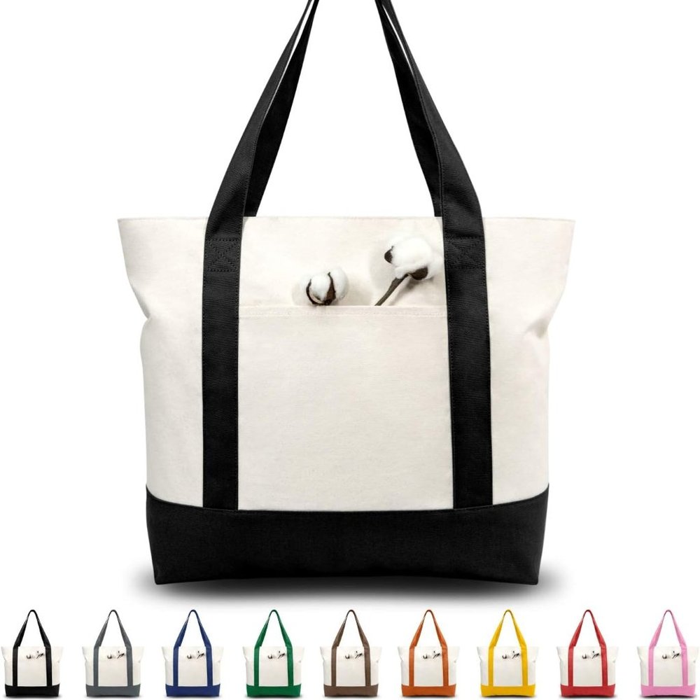 TOPDesign 1 | 3 | 6 | 30 Pack Stylish Canvas Tote Bag with an External Pocket